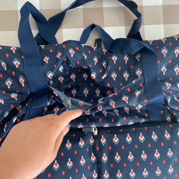 Rune Navy Patterned Travel Collapsible Tote Bag - Picture 3 of 9